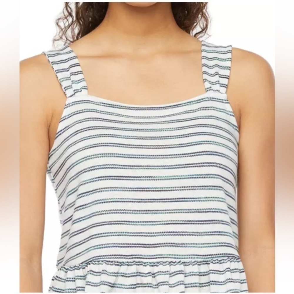 a.n.a. Women’s Square Neck Wide Strap Blue Green Stripe Baby Doll Tank 3X
